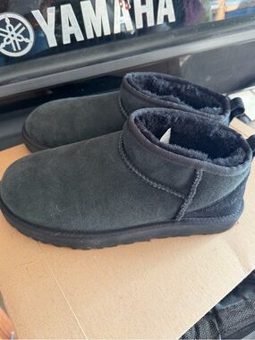 UGG Black Suede Shearling-Lined Slip-On Ankle Booties